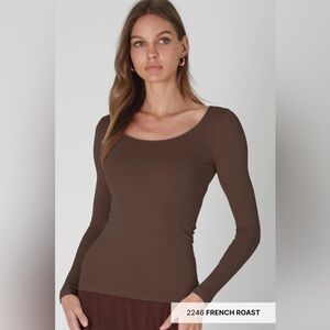 New Dark Brown Long Sleeve Crew Neck Top One Size